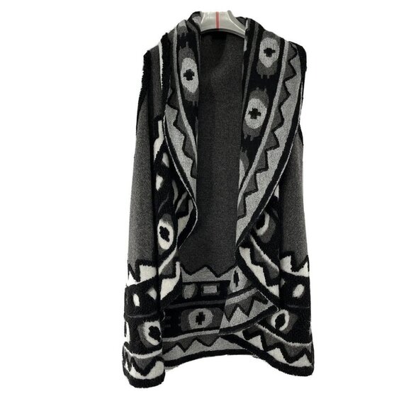 Max Studio Sweater Vest Textured Boho Design Waterfall Gray & Black One Size - Picture 1 of 6
